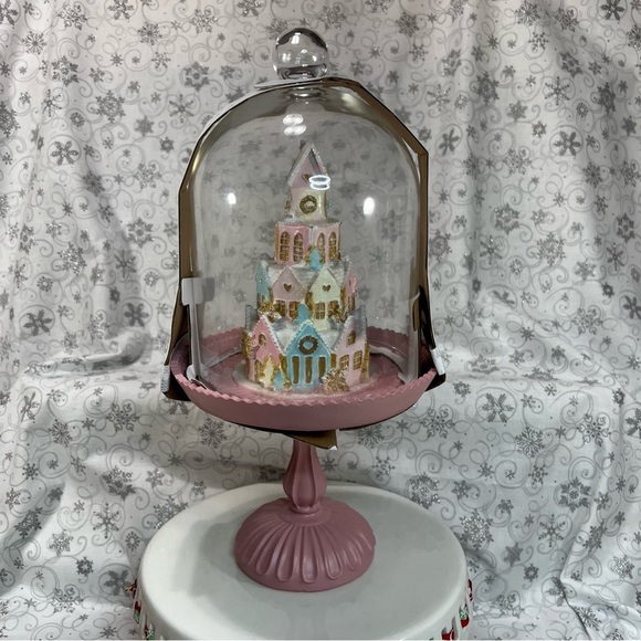 34th & Pine Pastel Christmas Stacked Snowy Gingerbread House Glass Top Cloche - Picture 2 of 12